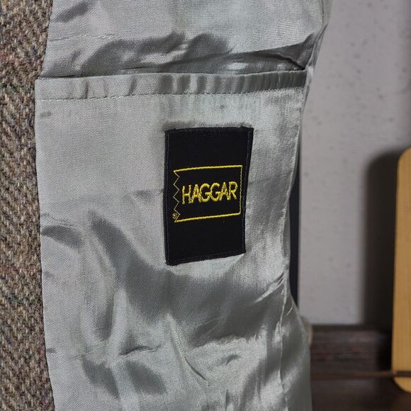 VTG Haggar Men's Tweed Sport Coat Blazer Two Button Herringbone Plaid Wool 44R - Picture 16 of 16